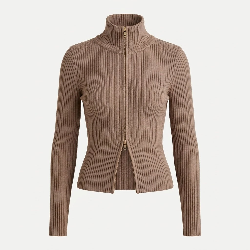 Ribbed Turtleneck Cardigan for Women – Dual Zip Chunky Knit for Autumn/Winter - We are MFEO
