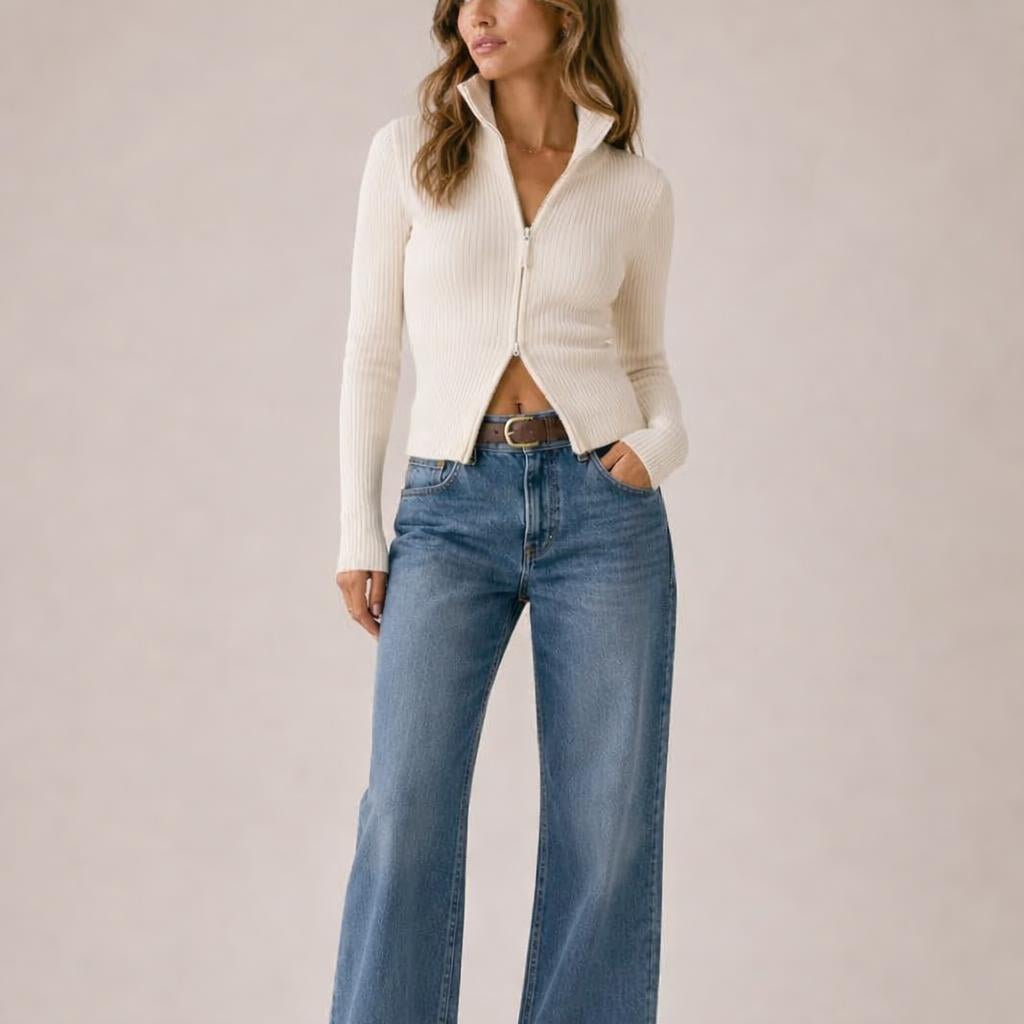 Ribbed Turtleneck Cardigan for Women – Dual Zip Chunky Knit for Autumn/Winter - We are MFEO