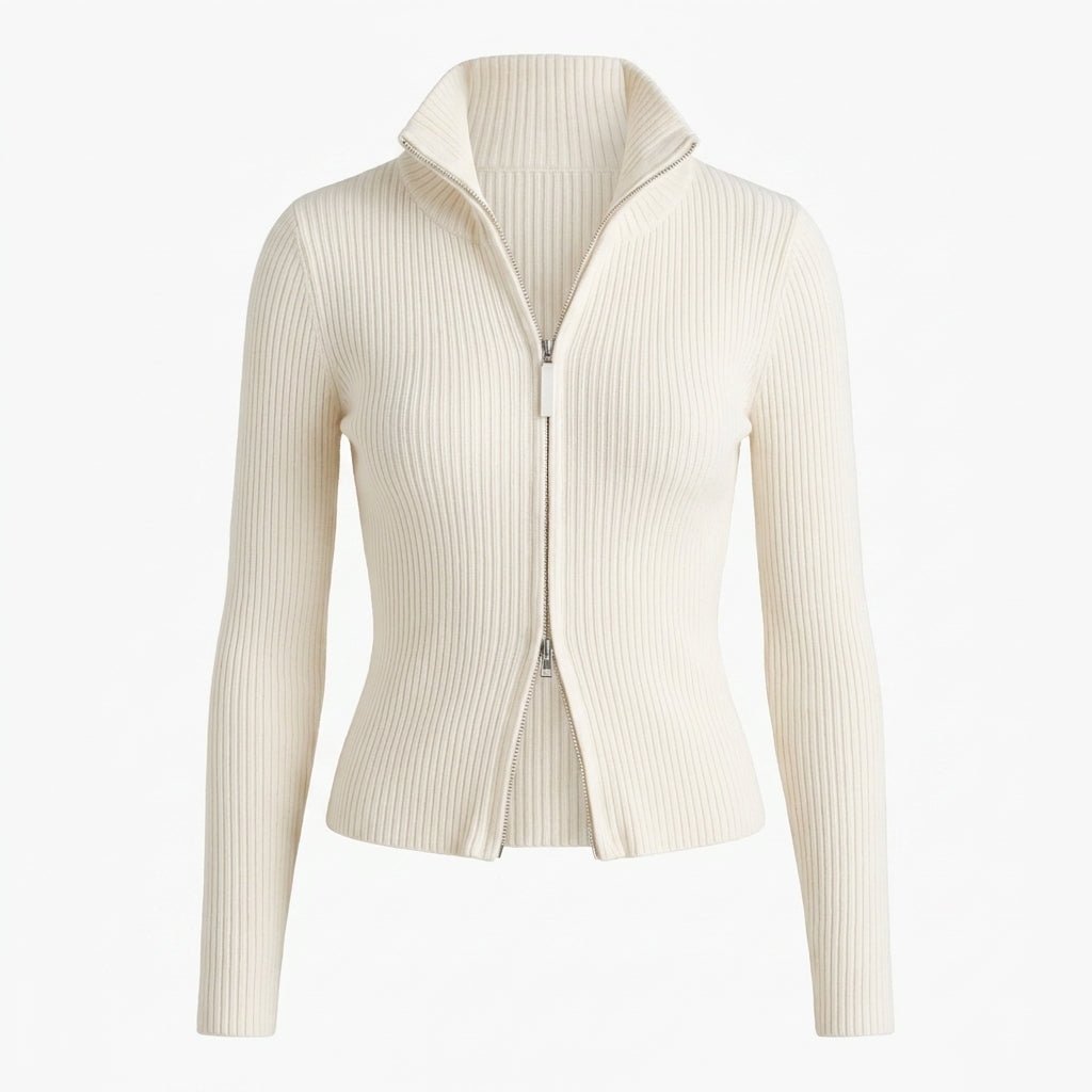 Ribbed Turtleneck Cardigan for Women – Dual Zip Chunky Knit for Autumn/Winter - We are MFEO