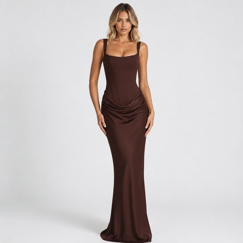 Satin Maxi Dress with Corset Bodice – Evening Dress for Special Occasions 1