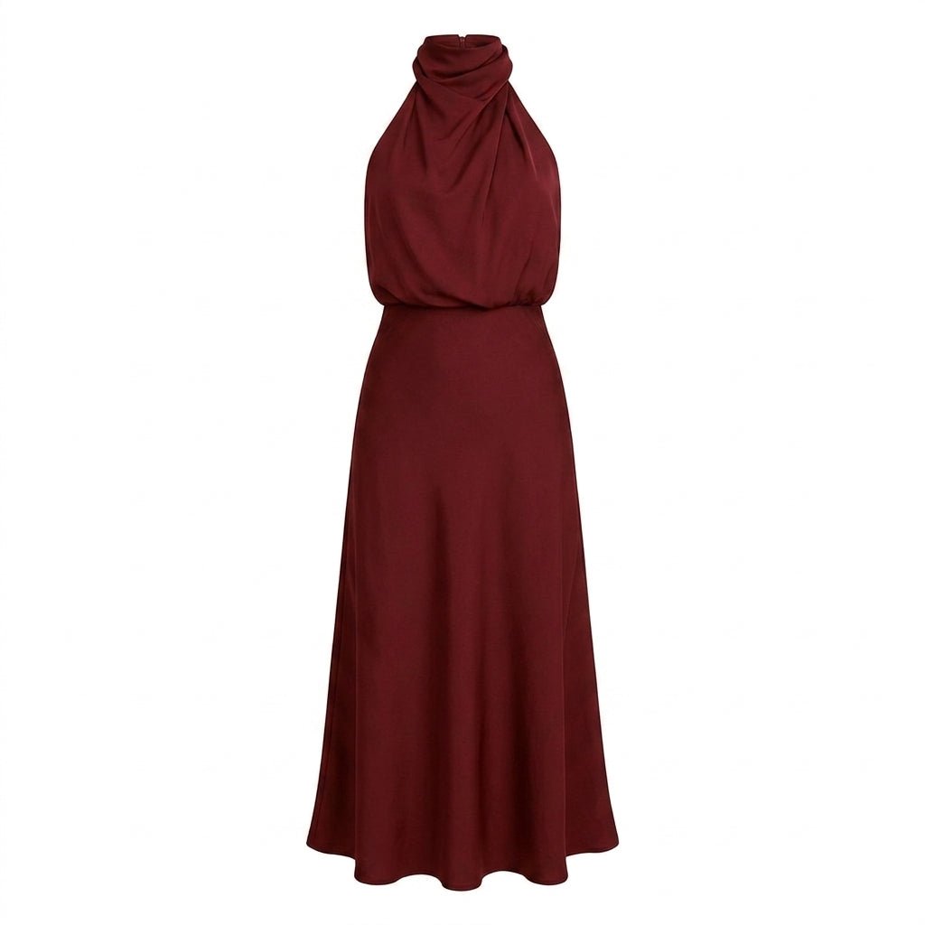 Satin Midi Cocktail Dress with Draped Bodice - We are MFEO