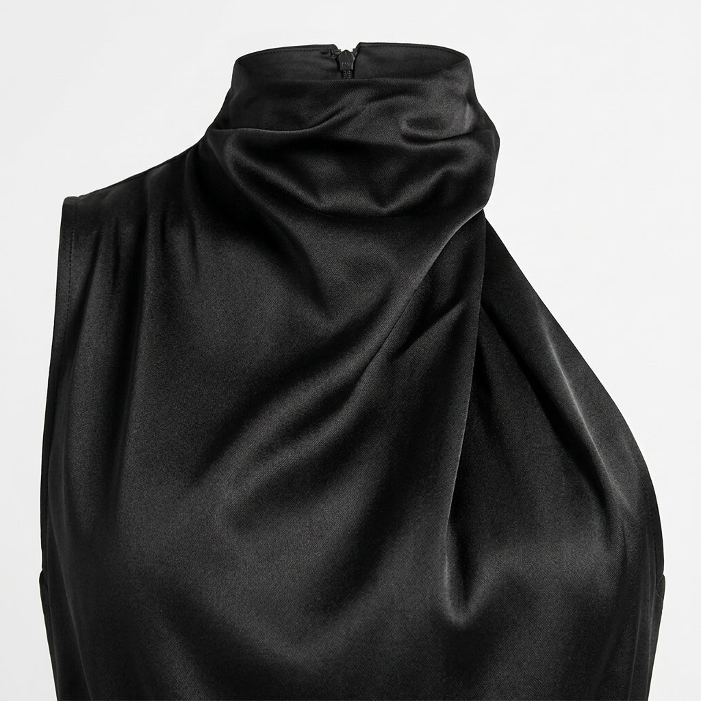 Satin Midi Cocktail Dress with Draped Bodice - We are MFEO
