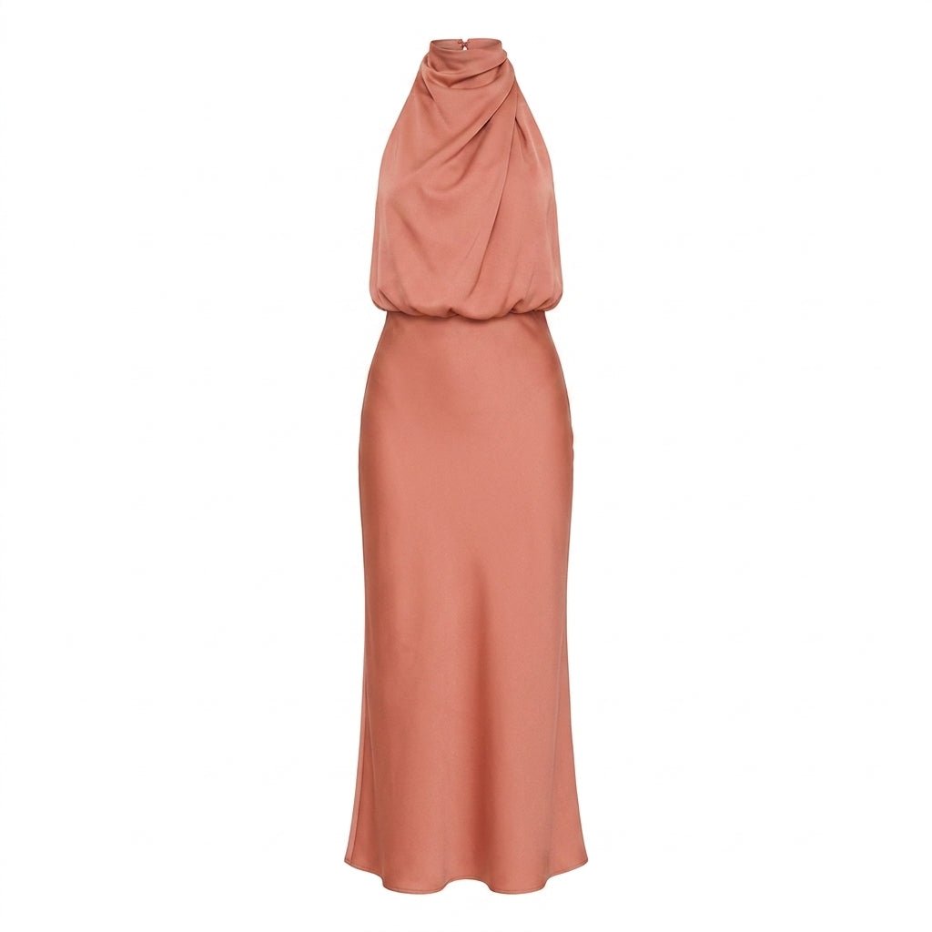 Satin Midi Cocktail Dress with Draped Bodice - We are MFEO