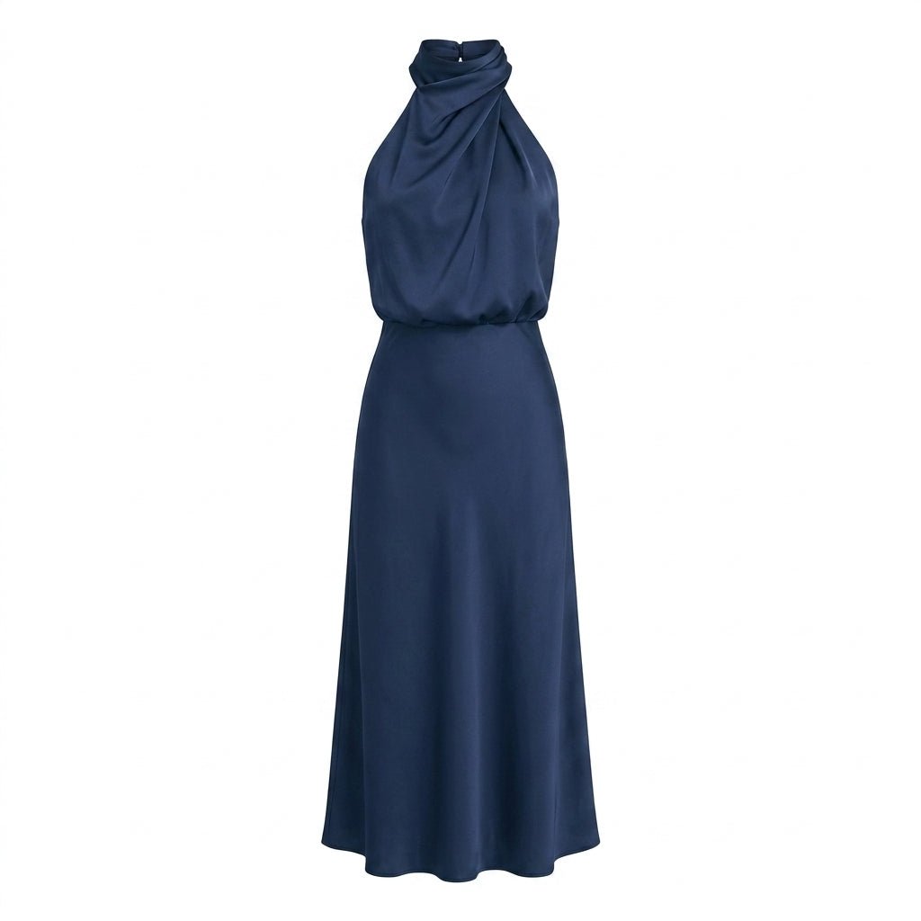 Satin Midi Cocktail Dress with Draped Bodice - We are MFEO