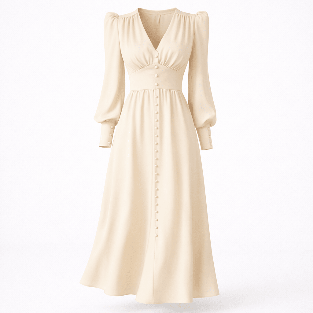 Satin Midi Dress – Button Down Front, Puff Sleeves for Formal Events - We are MFEO