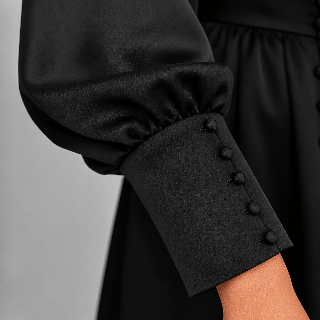 Satin Midi Dress – Button Down Front, Puff Sleeves for Formal Events - We are MFEO