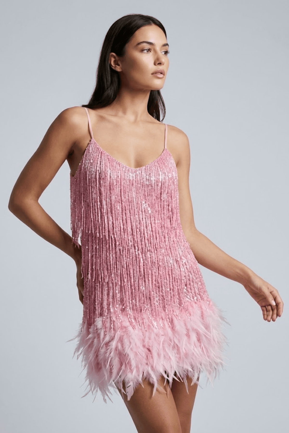 Sequin Cocktail Mini Dress with Feather Trim – Slim Fit - We are MFEO