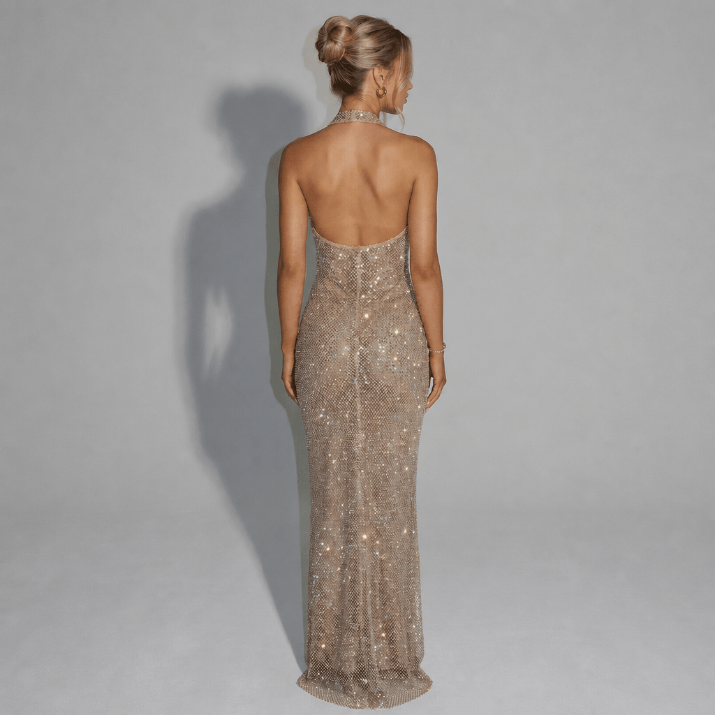 Sequin Halter Maxi Dress – Figure-Skimming Formal Gown for Evening Events - We are MFEO