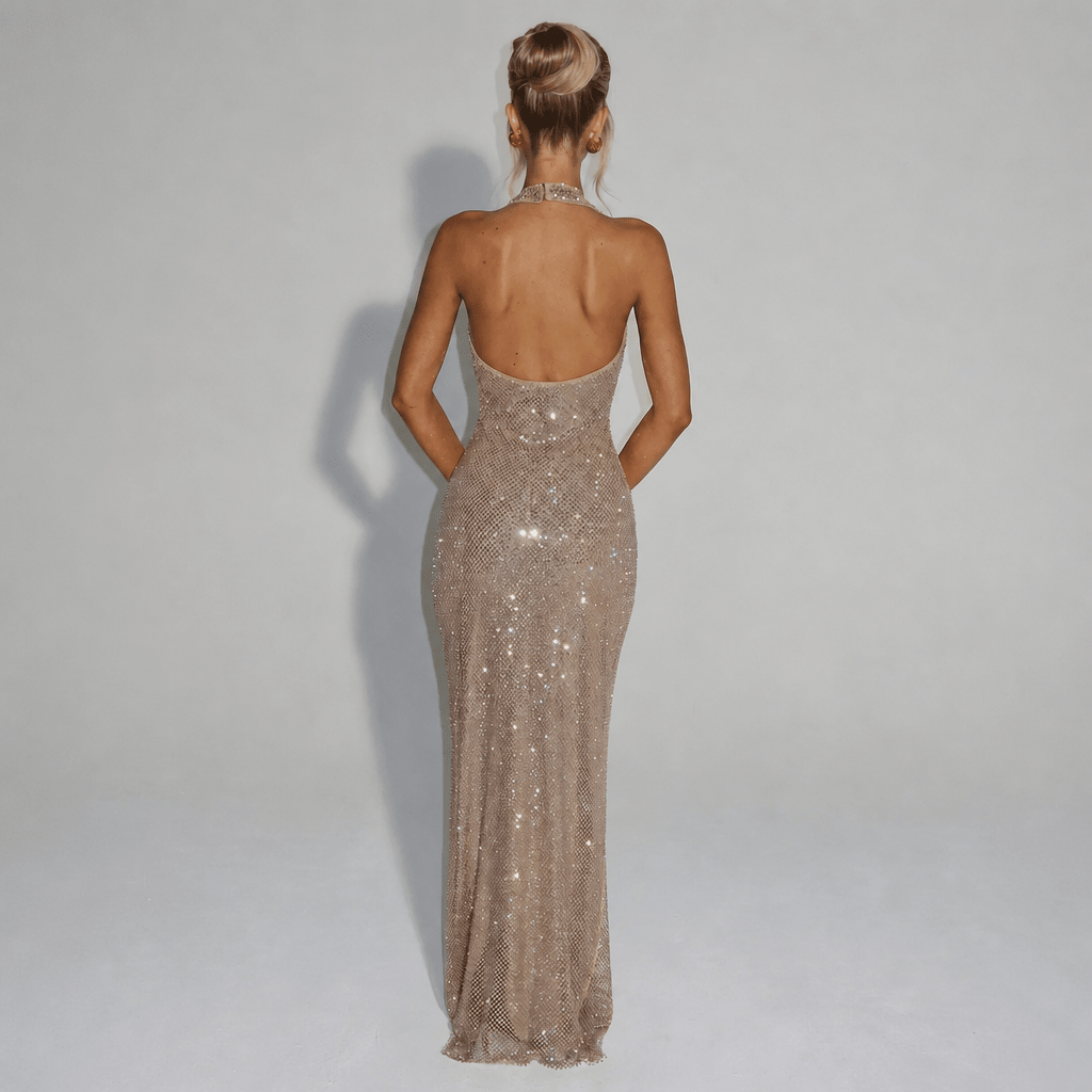 Sequin Halter Maxi Dress – Figure-Skimming Formal Gown for Evening Events - We are MFEO