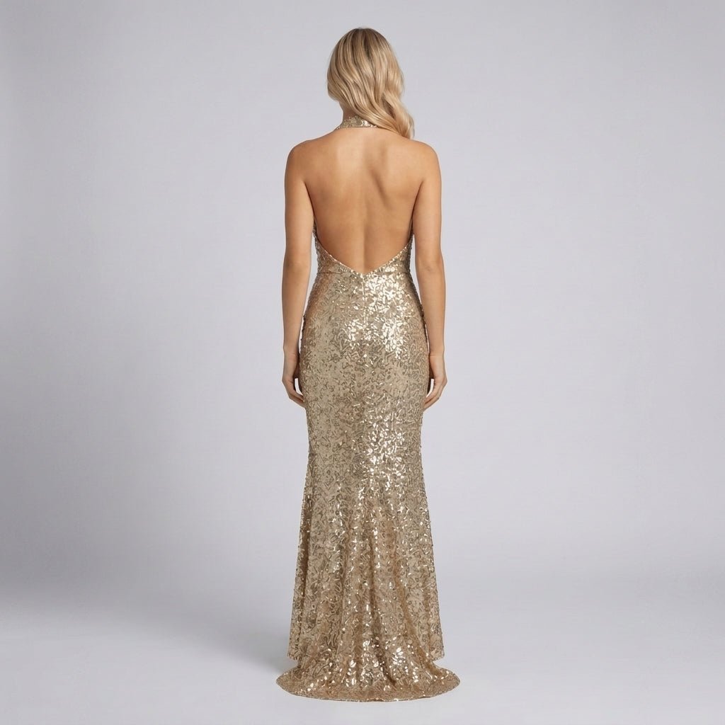 Sequin Halter Maxi Dress – Mermaid Fit, Floor-Length - We are MFEO