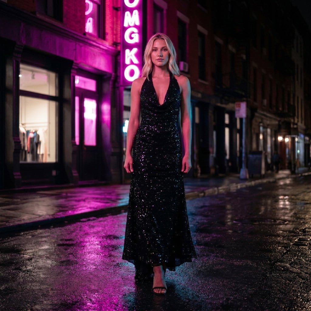 Sequin Halter Maxi Dress – Mermaid Fit, Floor-Length - We are MFEO