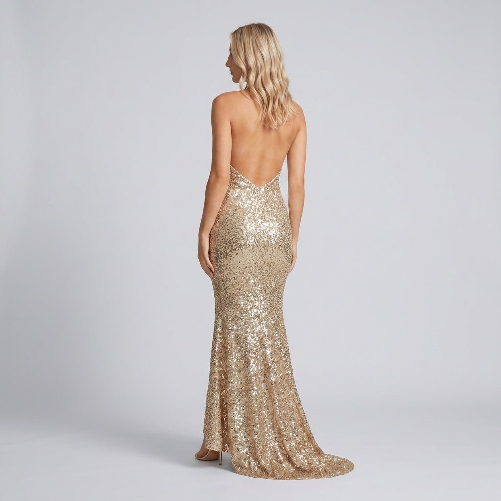 Sequin Halter Maxi Dress – Mermaid Fit, Floor-Length - We are MFEO