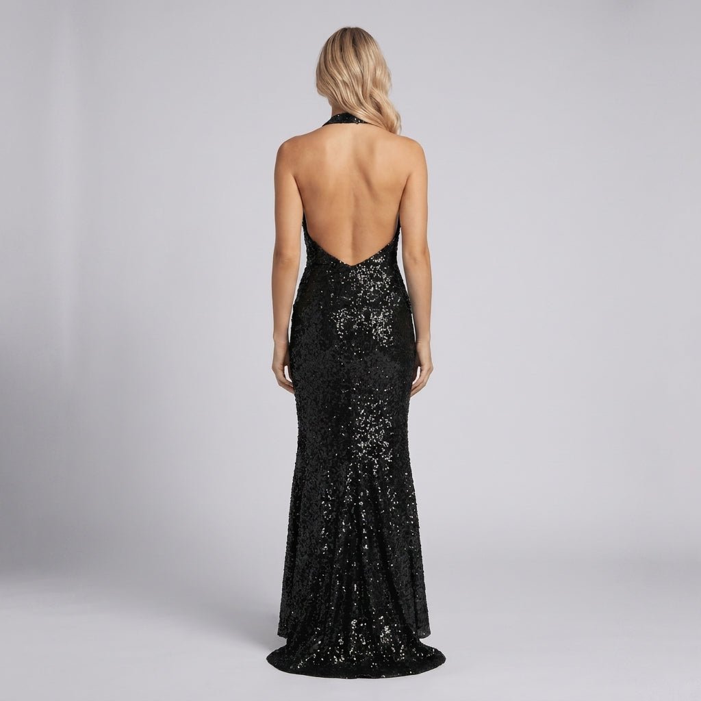 Sequin Halter Maxi Dress – Mermaid Fit, Floor-Length - We are MFEO