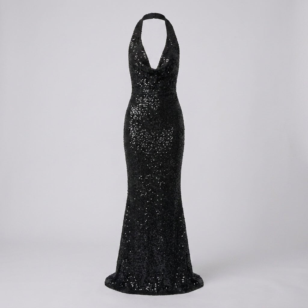 Sequin Halter Maxi Dress – Mermaid Fit, Floor-Length - We are MFEO