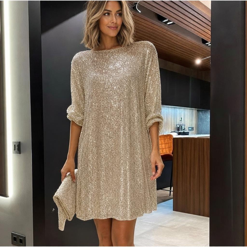 Sequin Mini Dress with Waist Tie – Relaxed Fit Cocktail Dress for Parties - We are MFEO