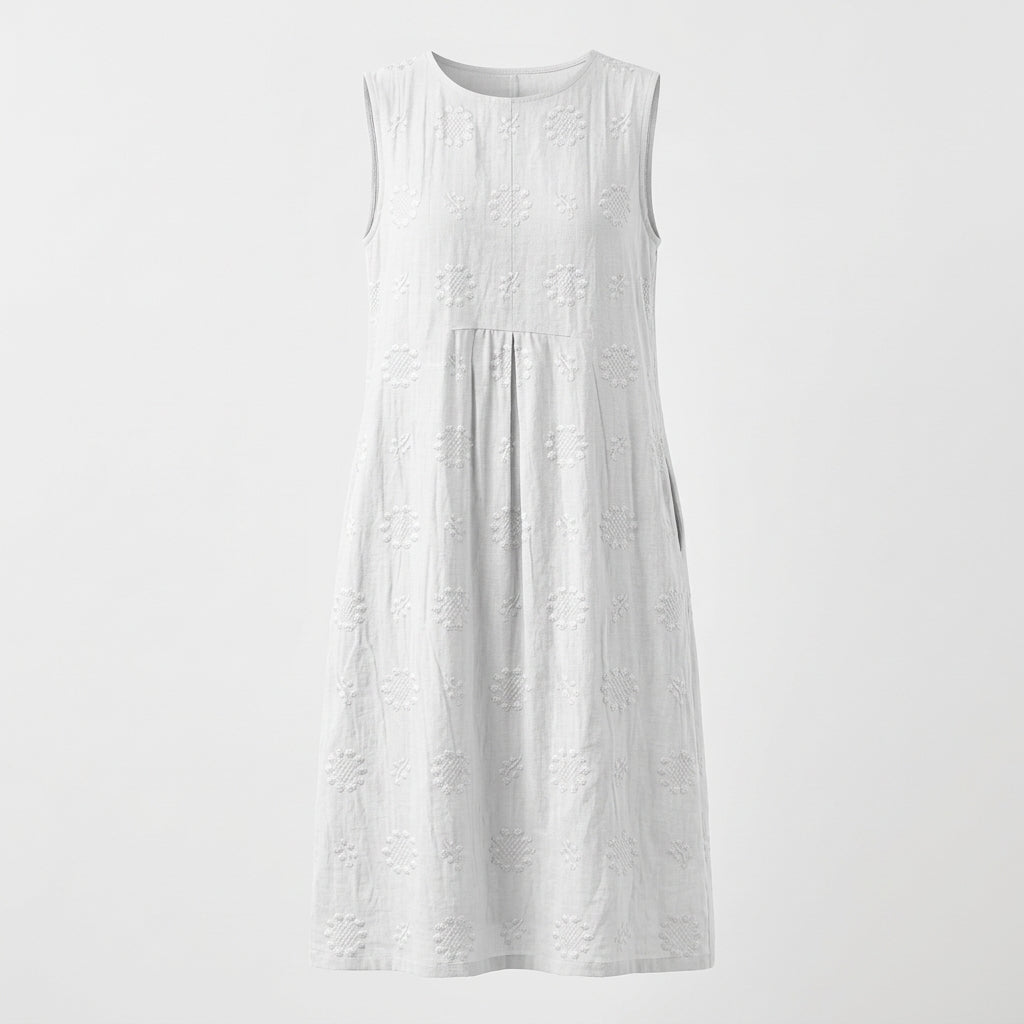 Sleeveless Embroidered Summer Dress with Flattering Waist-Defining Silhouette - We are MFEO