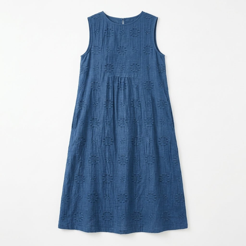 Sleeveless Embroidered Summer Dress with Flattering Waist-Defining Silhouette - We are MFEO