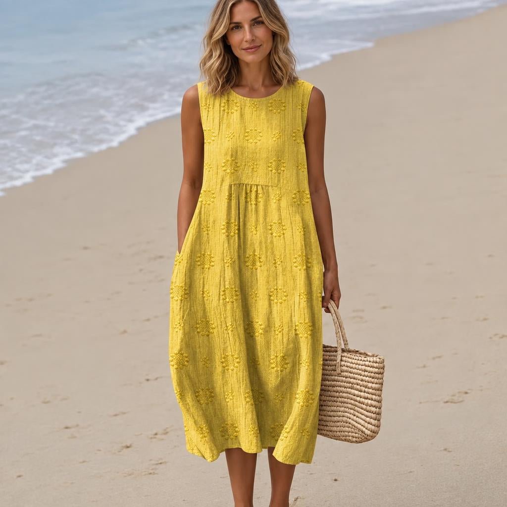 Sleeveless Embroidered Summer Dress with Flattering Waist-Defining Silhouette - We are MFEO