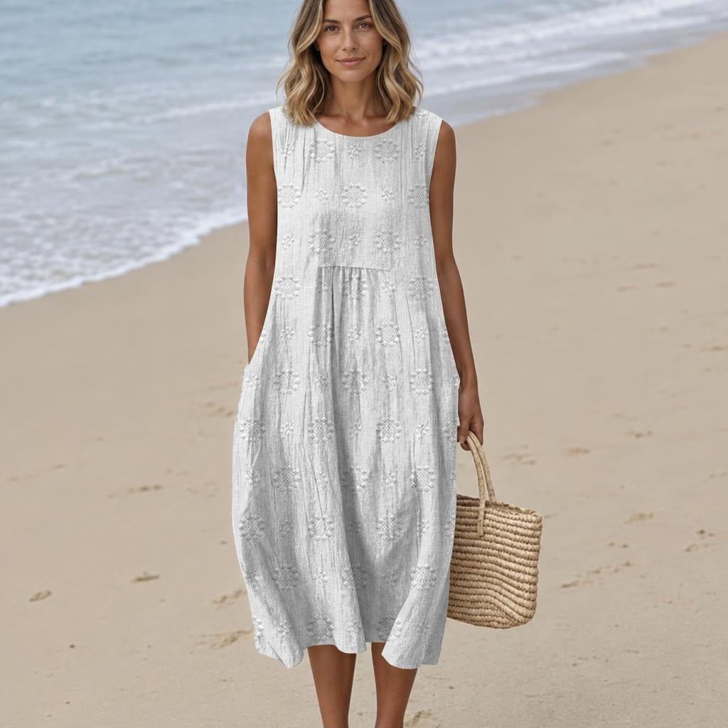 Sleeveless Embroidered Summer Dress with Flattering Waist-Defining Silhouette - We are MFEO