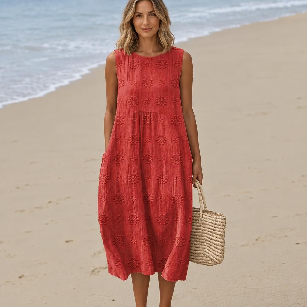 Sleeveless Embroidered Summer Dress with Flattering Waist-Defining Silhouette - We are MFEO