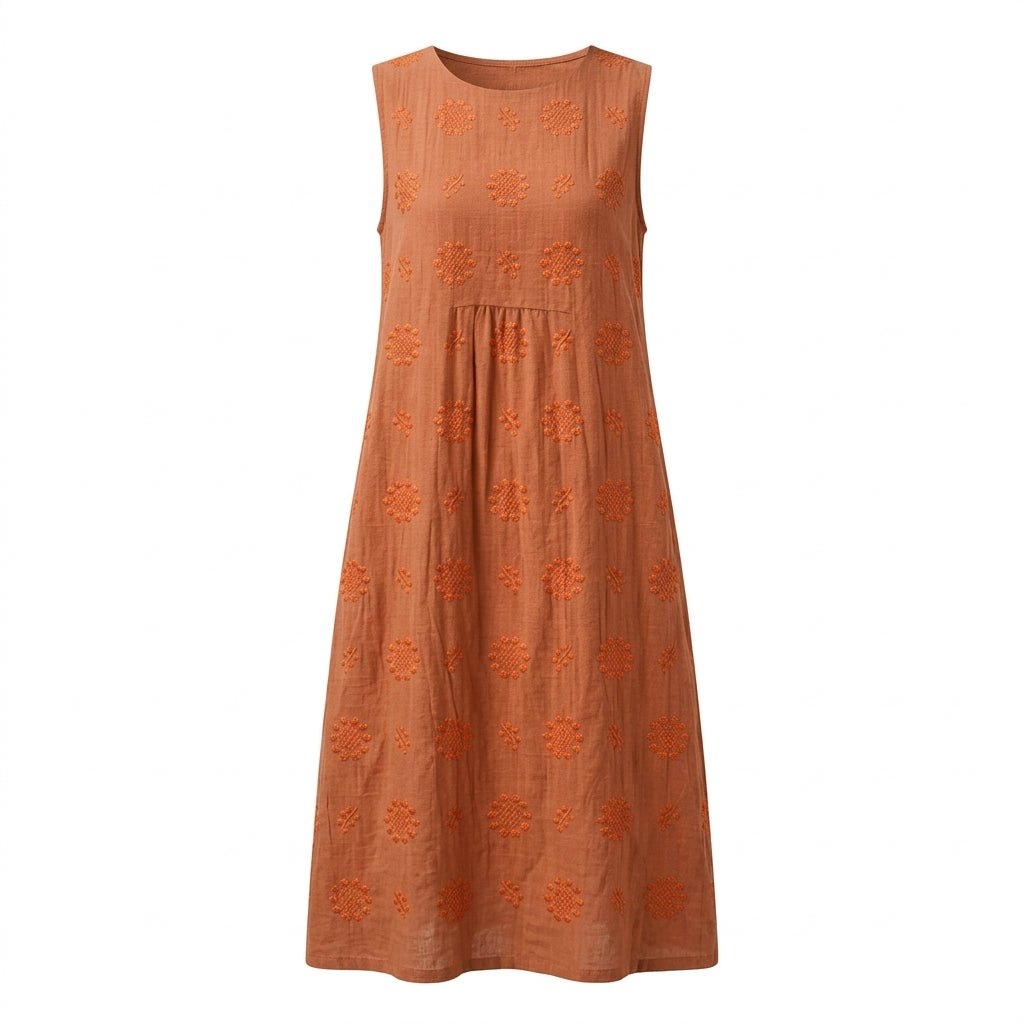 Sleeveless Embroidered Summer Dress with Flattering Waist-Defining Silhouette - We are MFEO