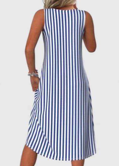 Sleeveless Stripe Midi Dress – A-Line Silhouette with Round Neck for Summer - We are MFEO