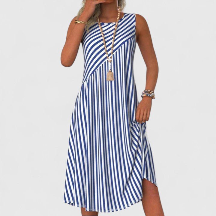 Sleeveless Stripe Midi Dress – A-Line Silhouette with Round Neck for Summer - We are MFEO