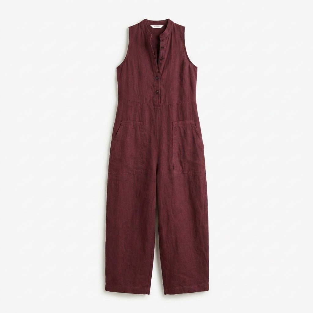 Sleeveless Wide Leg Jumpsuit with Mandarin Collar and Pockets - Summer Casual Outfit - We are MFEO