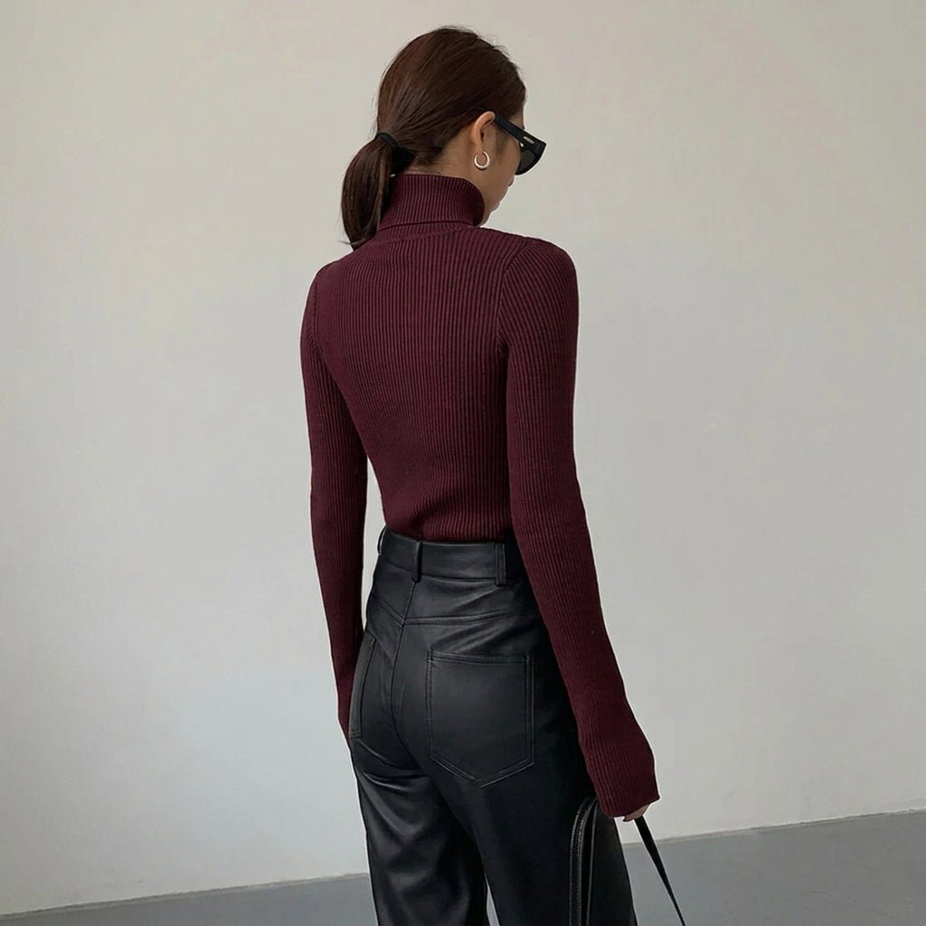 Slim Fit Turtleneck Top for Women – Comfortable Knit for Layering in Autumn/Winter - We are MFEO