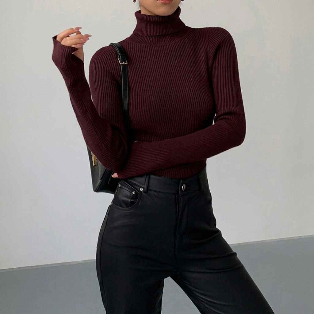 Slim Fit Turtleneck Top for Women – Comfortable Knit for Layering in Autumn/Winter - We are MFEO