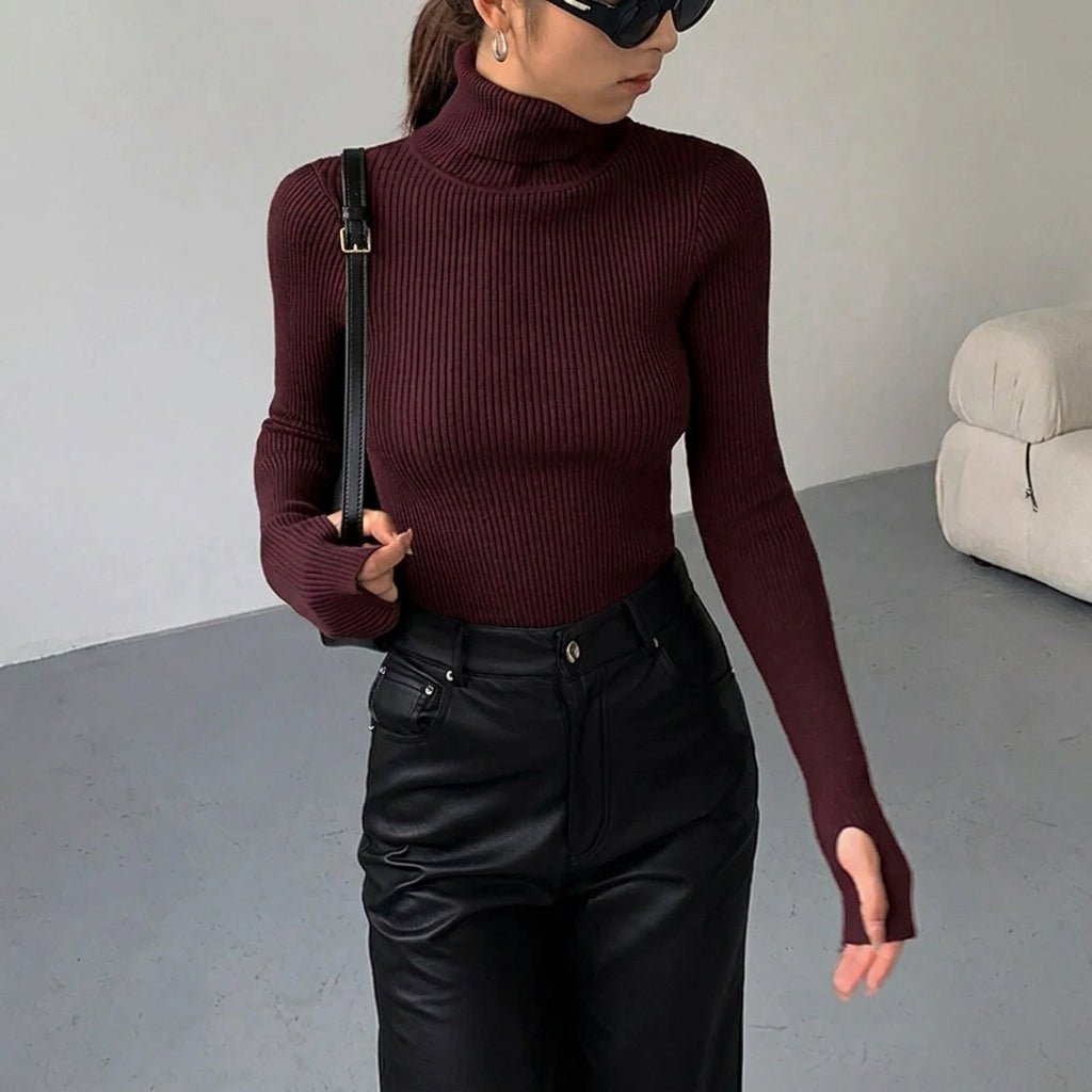 Slim Fit Turtleneck Top for Women – Comfortable Knit for Layering in Autumn/Winter - We are MFEO