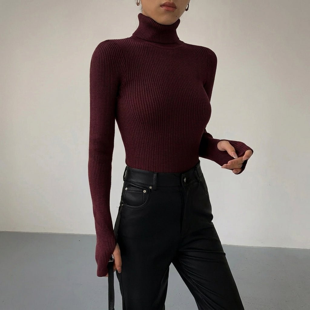 Slim Fit Turtleneck Top for Women – Comfortable Knit for Layering in Autumn/Winter - We are MFEO