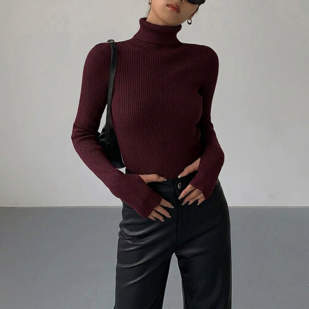 Slim Fit Turtleneck Top for Women – Comfortable Knit for Layering in Autumn/Winter - We are MFEO