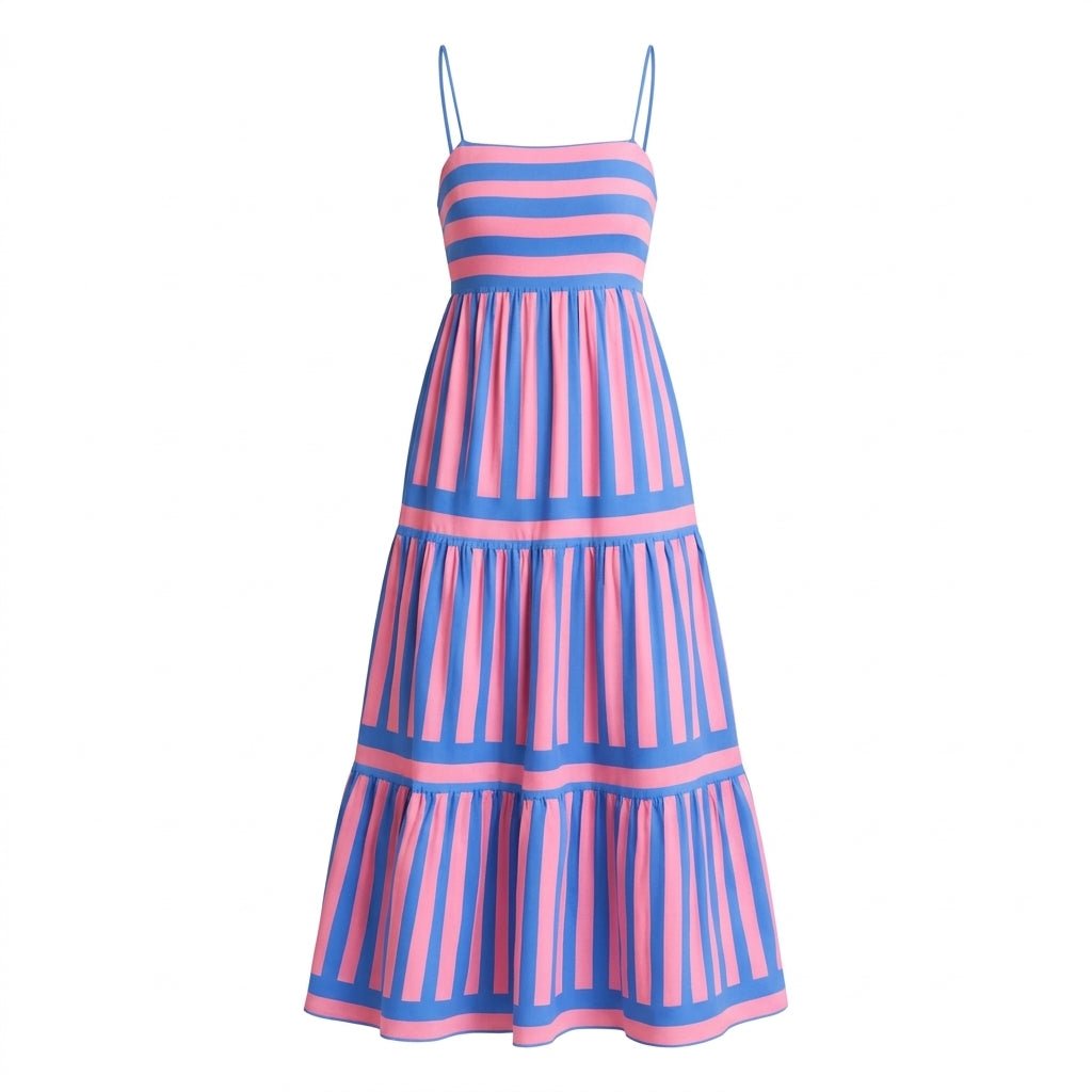 Striped Maxi Dress for Summer – Tiered Silhouette with Pockets - We are MFEO