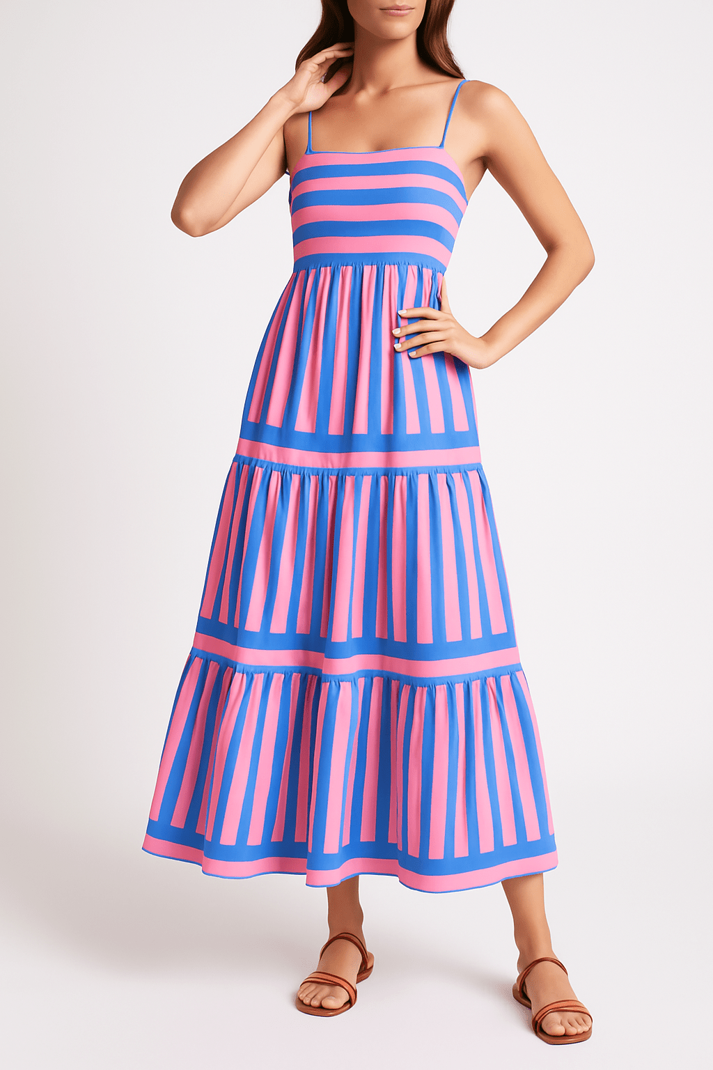 Striped Maxi Dress for Summer – Tiered Silhouette with Pockets - We are MFEO