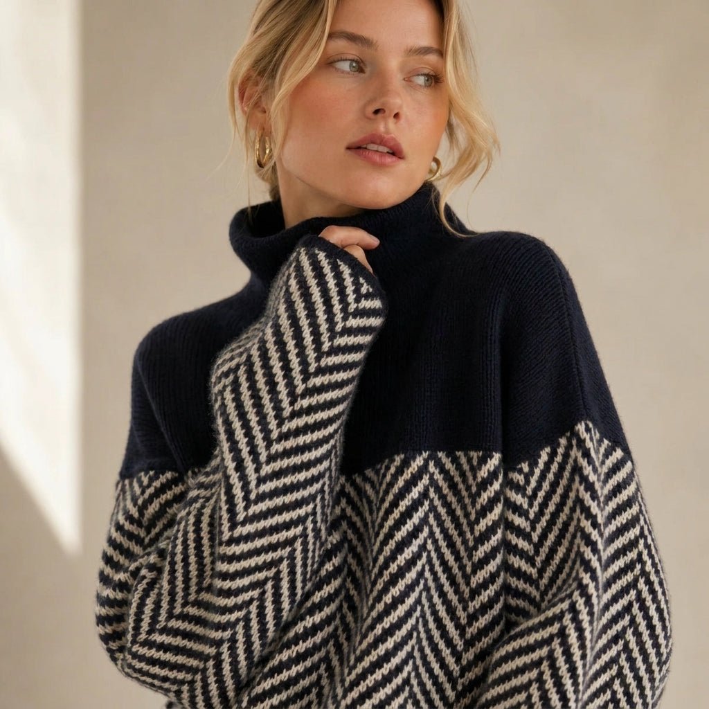 Striped Patchwork Turtleneck Sweater – Casual Autumn and Winter Layering Top - We are MFEO