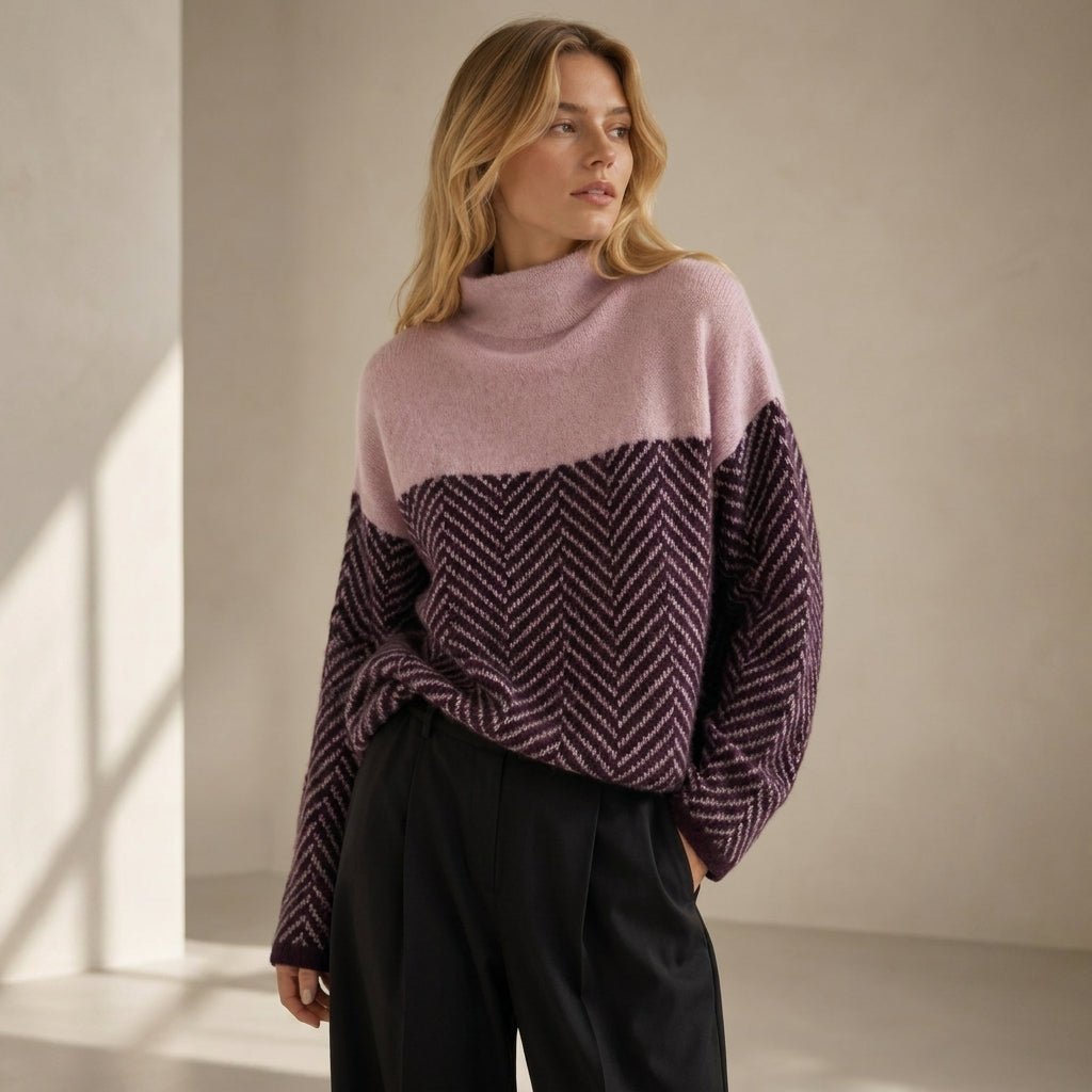 Striped Patchwork Turtleneck Sweater – Casual Autumn and Winter Layering Top - We are MFEO