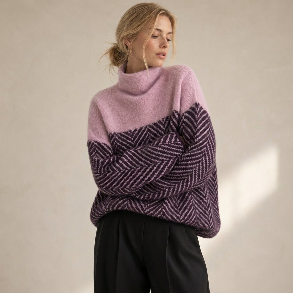 Striped Patchwork Turtleneck Sweater – Casual Autumn and Winter Layering Top - We are MFEO