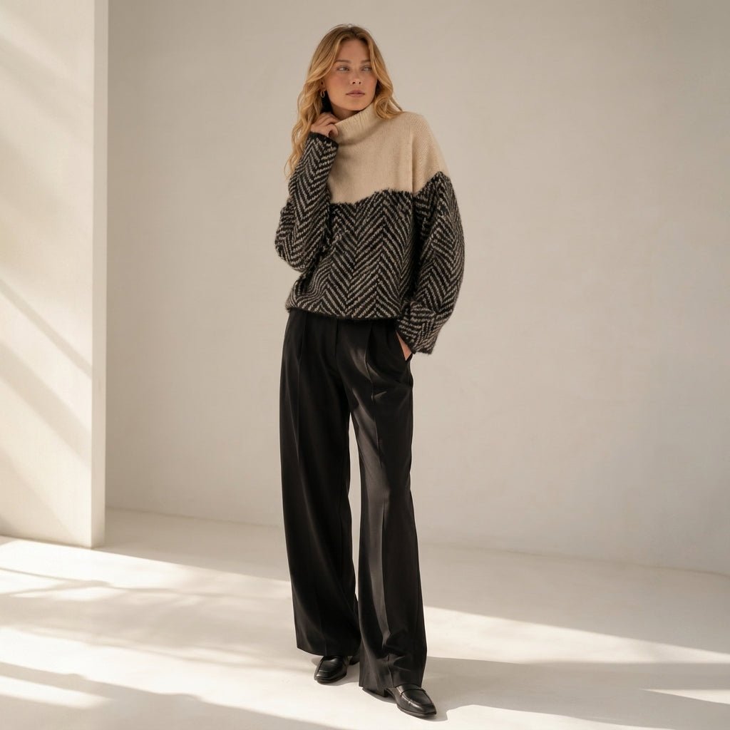 Striped Patchwork Turtleneck Sweater – Casual Autumn and Winter Layering Top - We are MFEO
