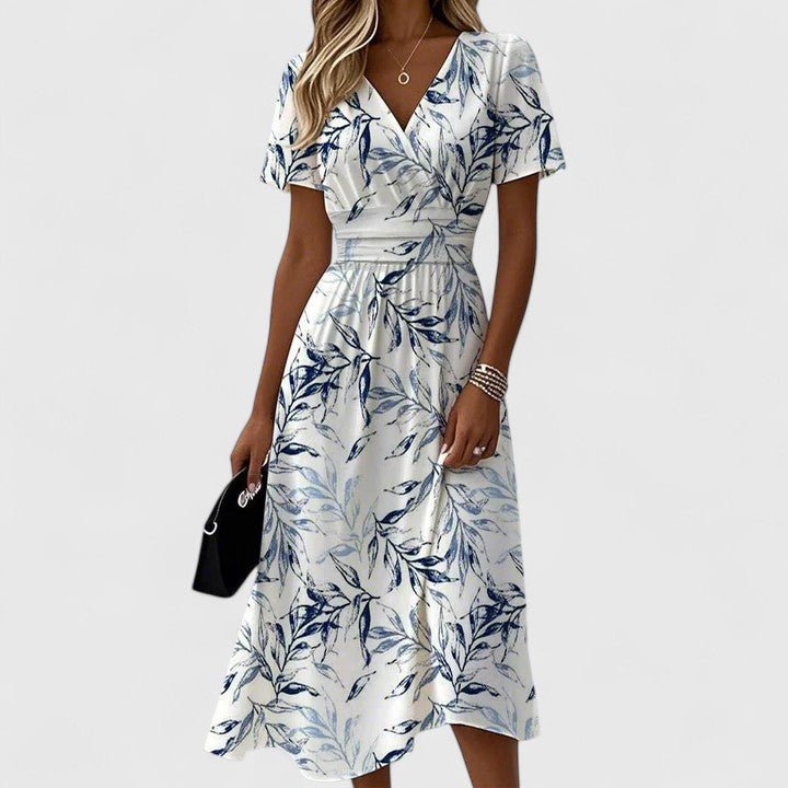 Summer Floral Wrap Midi Dress – V-Neck with Tie Waist, Plus Size Available - We are MFEO