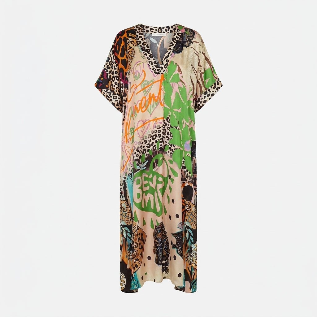 Summer Midi Dress – V-Neck Graphic Print with Relaxed Fit - We are MFEO