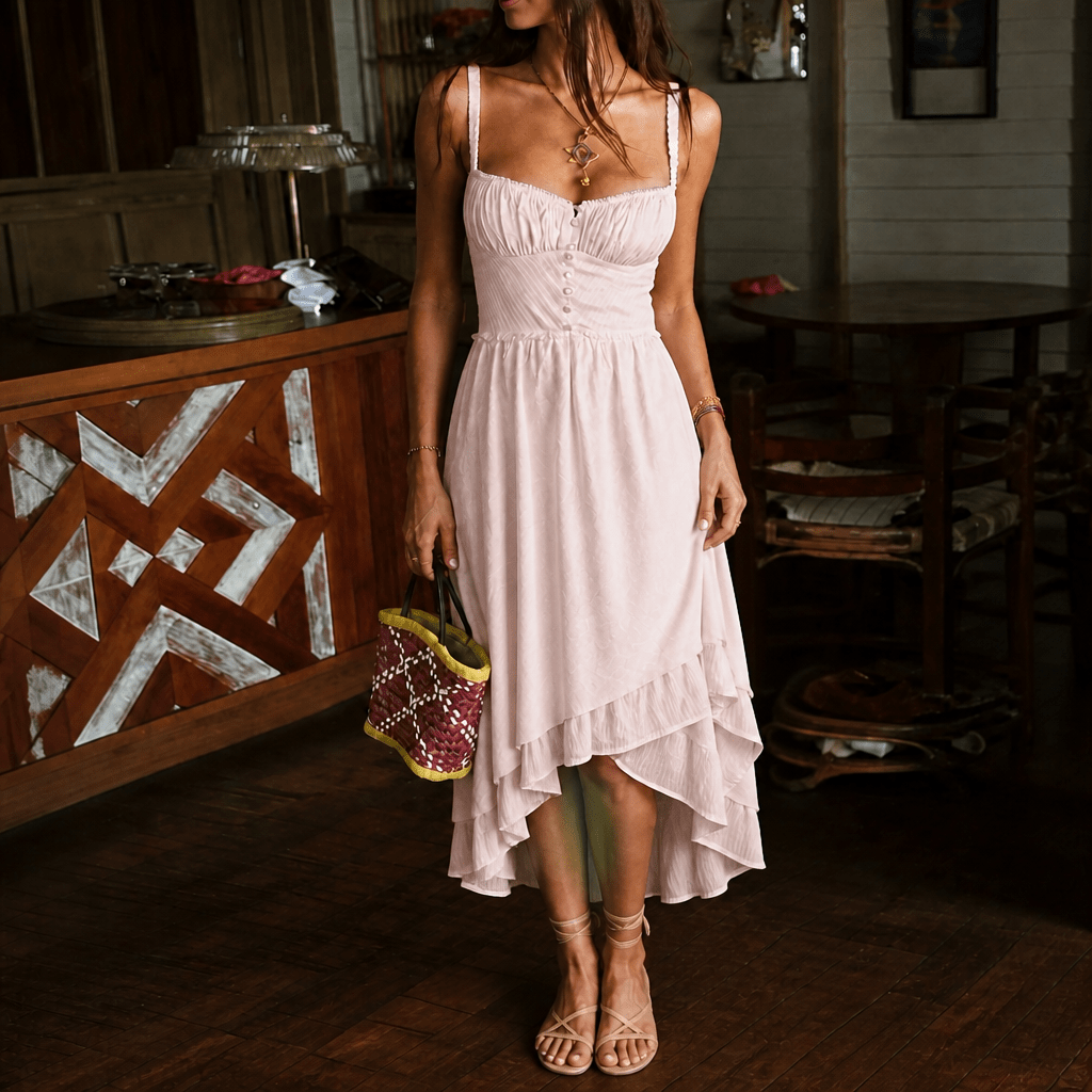 Summer Midi Dress with Ruffle Hem – Adjustable Straps - We are MFEO