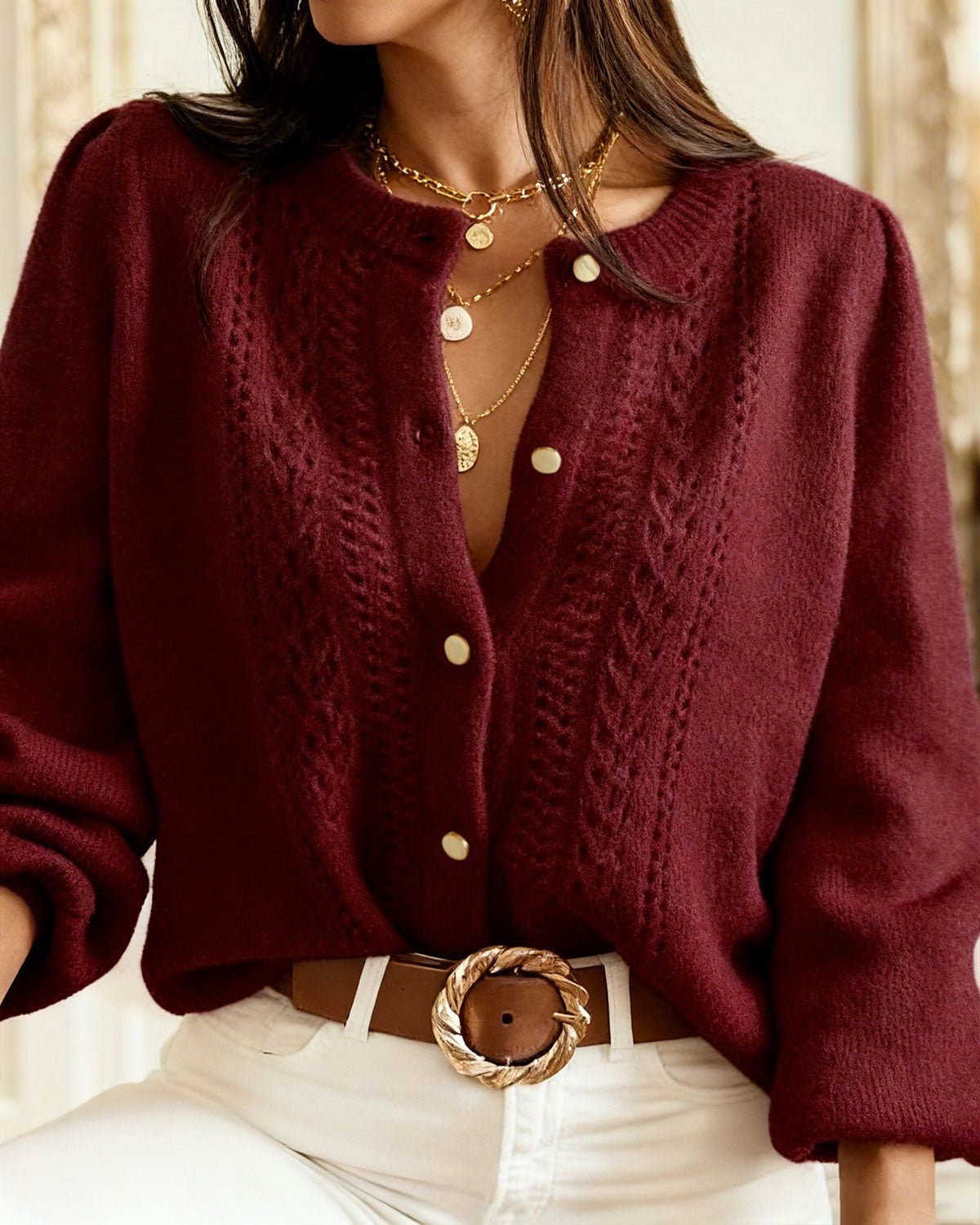 Textured Knit Cardigan for Women – Relaxed Fit, Button Closure for Autumn and Winter - We are MFEO