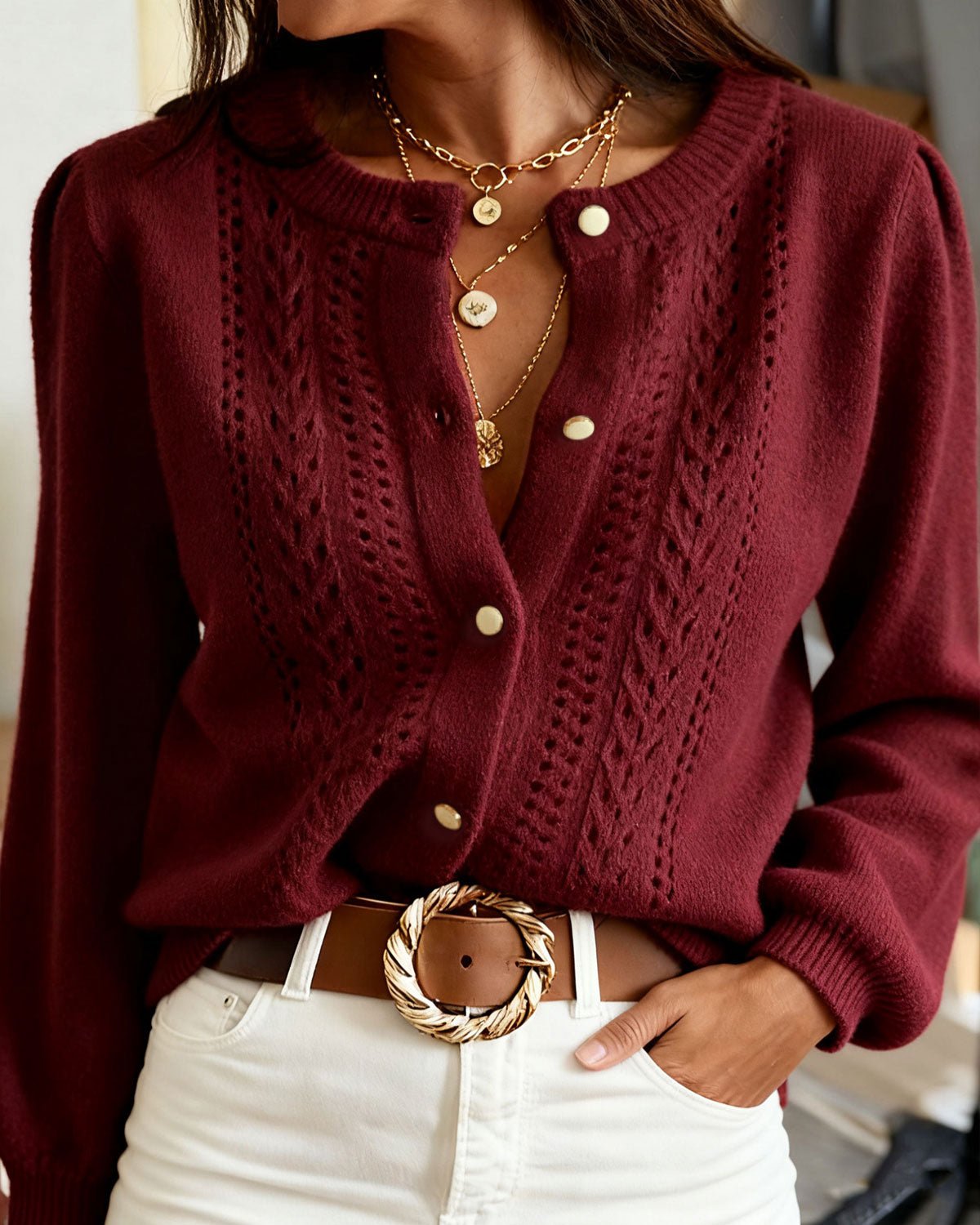 Textured Knit Cardigan for Women – Relaxed Fit, Button Closure for Autumn and Winter - We are MFEO
