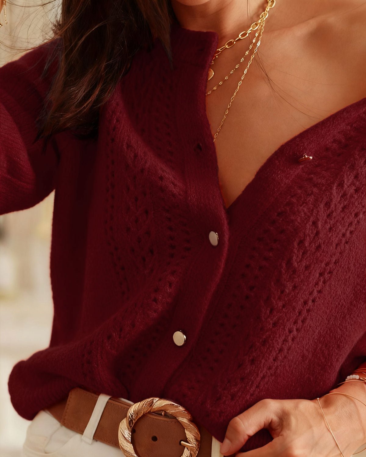 Textured Knit Cardigan for Women – Relaxed Fit, Button Closure for Autumn and Winter - We are MFEO