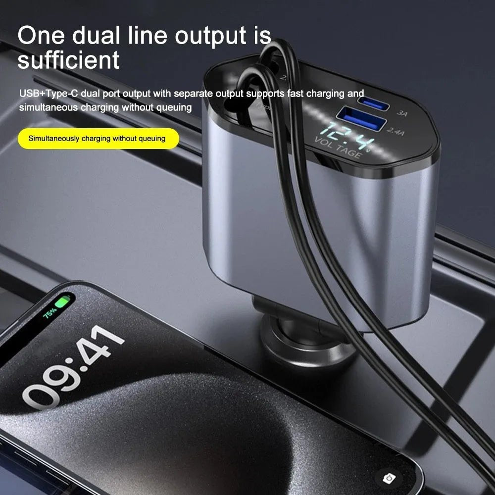 USB C Car Charger 120W with Retractable Cables – Fast Charging for Multiple Devices in Car - We are MFEO