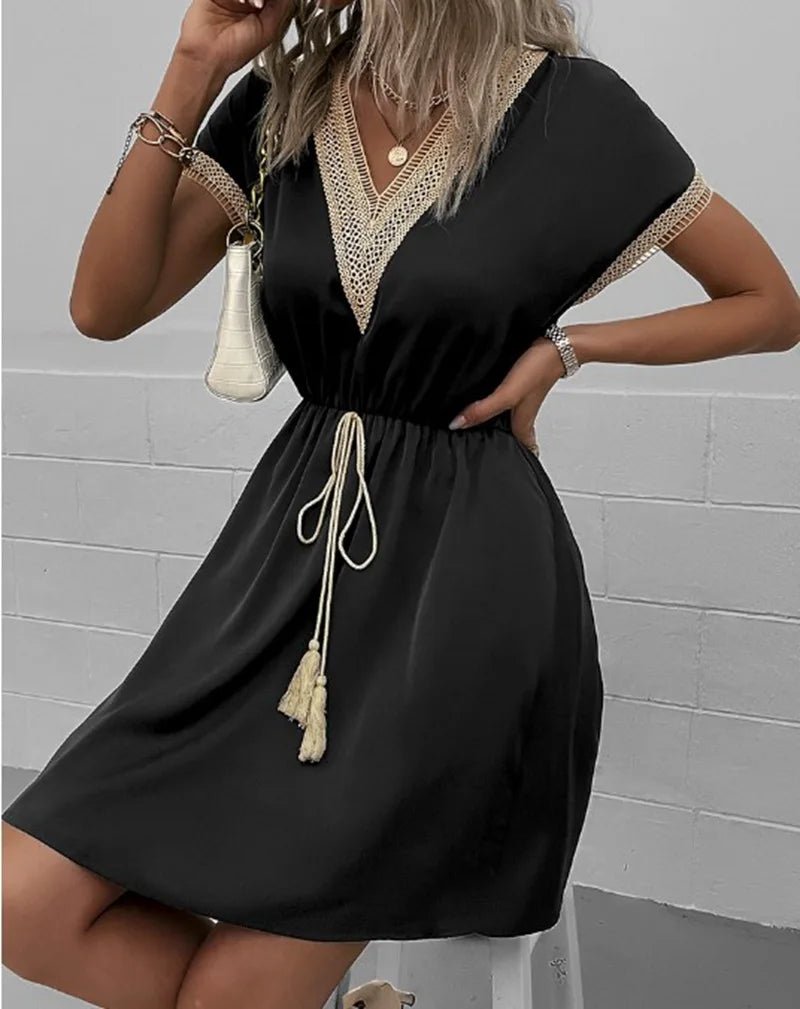 V-Neck Boho Dress for Summer with Adjustable Waist Tie (Plus Sizes Available) - We are MFEO