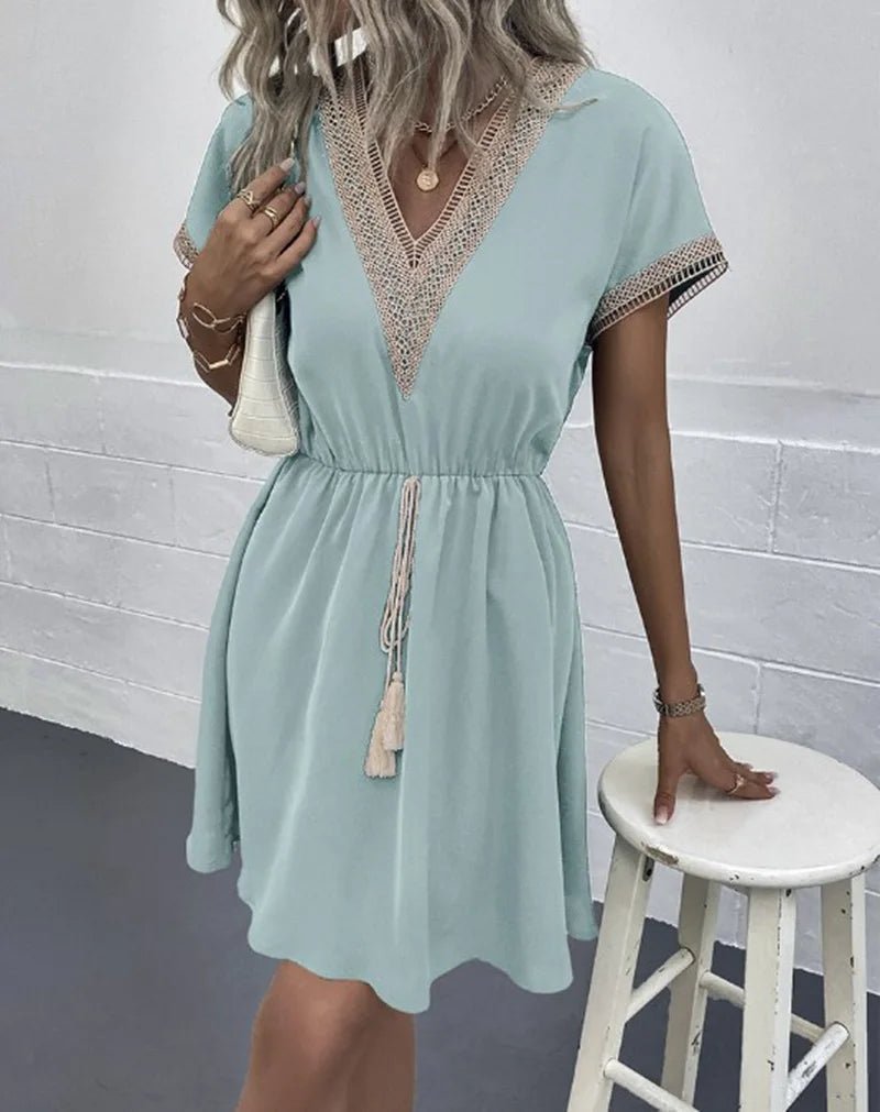 V-Neck Boho Dress for Summer with Adjustable Waist Tie (Plus Sizes Available) - We are MFEO