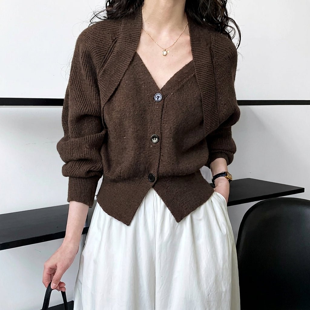 V-Neck Button Knit Sweater for Women – Cozy Patchwork Design for Colder Days - We are MFEO