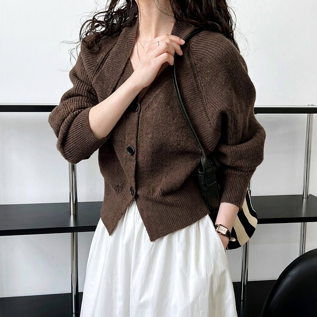 V-Neck Button Knit Sweater for Women – Cozy Patchwork Design for Colder Days - We are MFEO